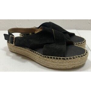 Paseart Espadrilles Platform Sandals 8.5 39 Black Suede Flats Slingback Boho